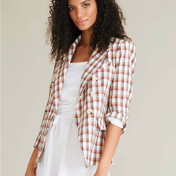 Joie Empire Plaid Double Breasted Blazer.